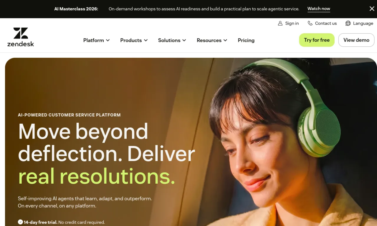 Screenshot of Zendesk (CS use) website