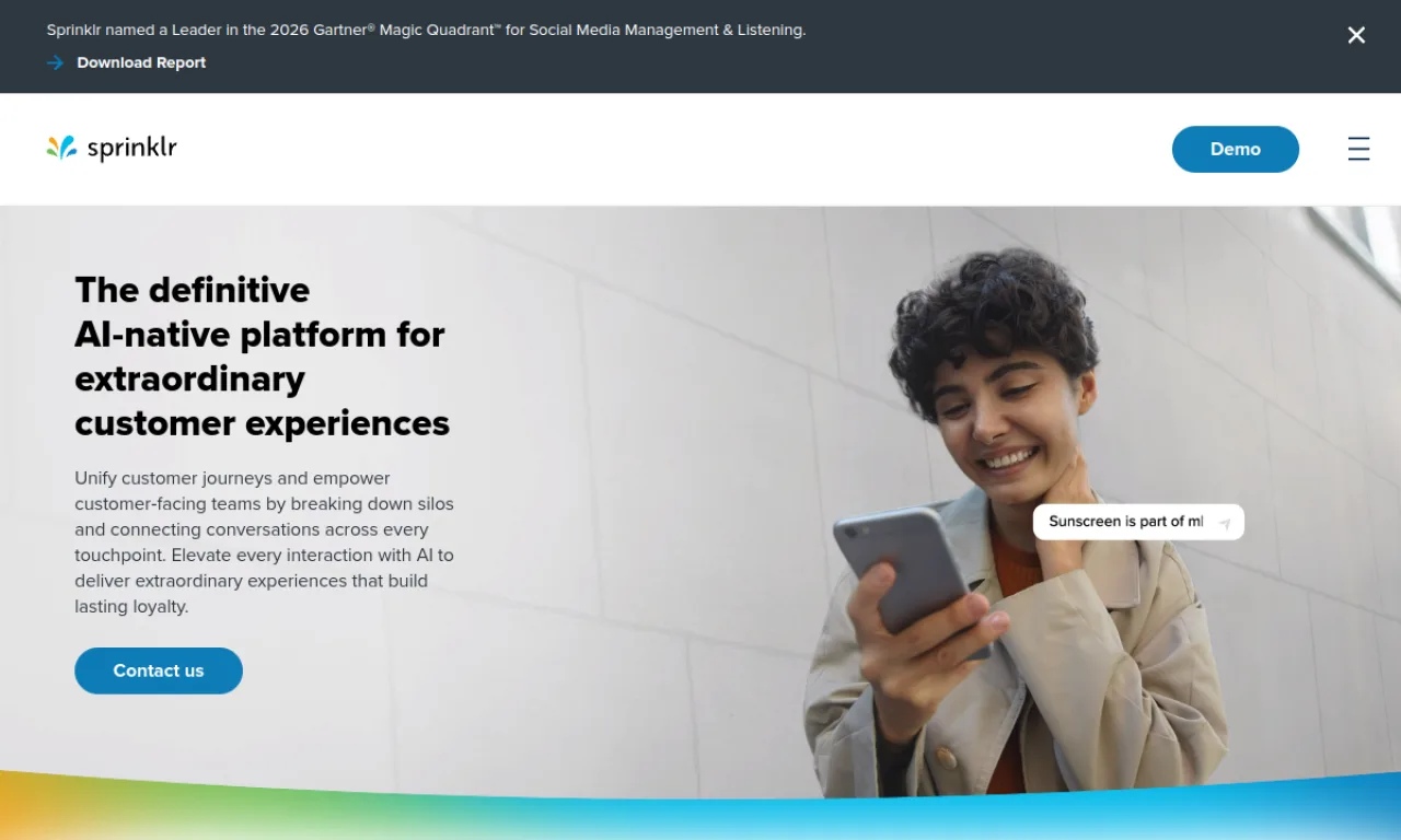 Screenshot of Sprinklr Service website