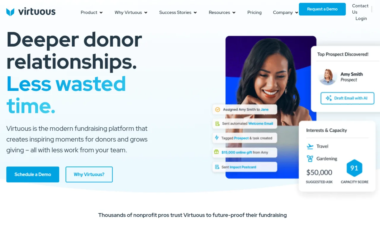 Screenshot of Virtuous website