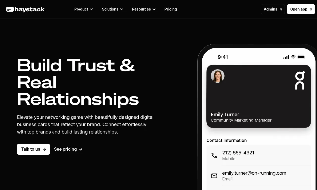 Screenshot of Camcard / Haystack website