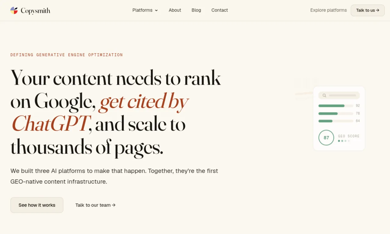 Screenshot of Copysmith website