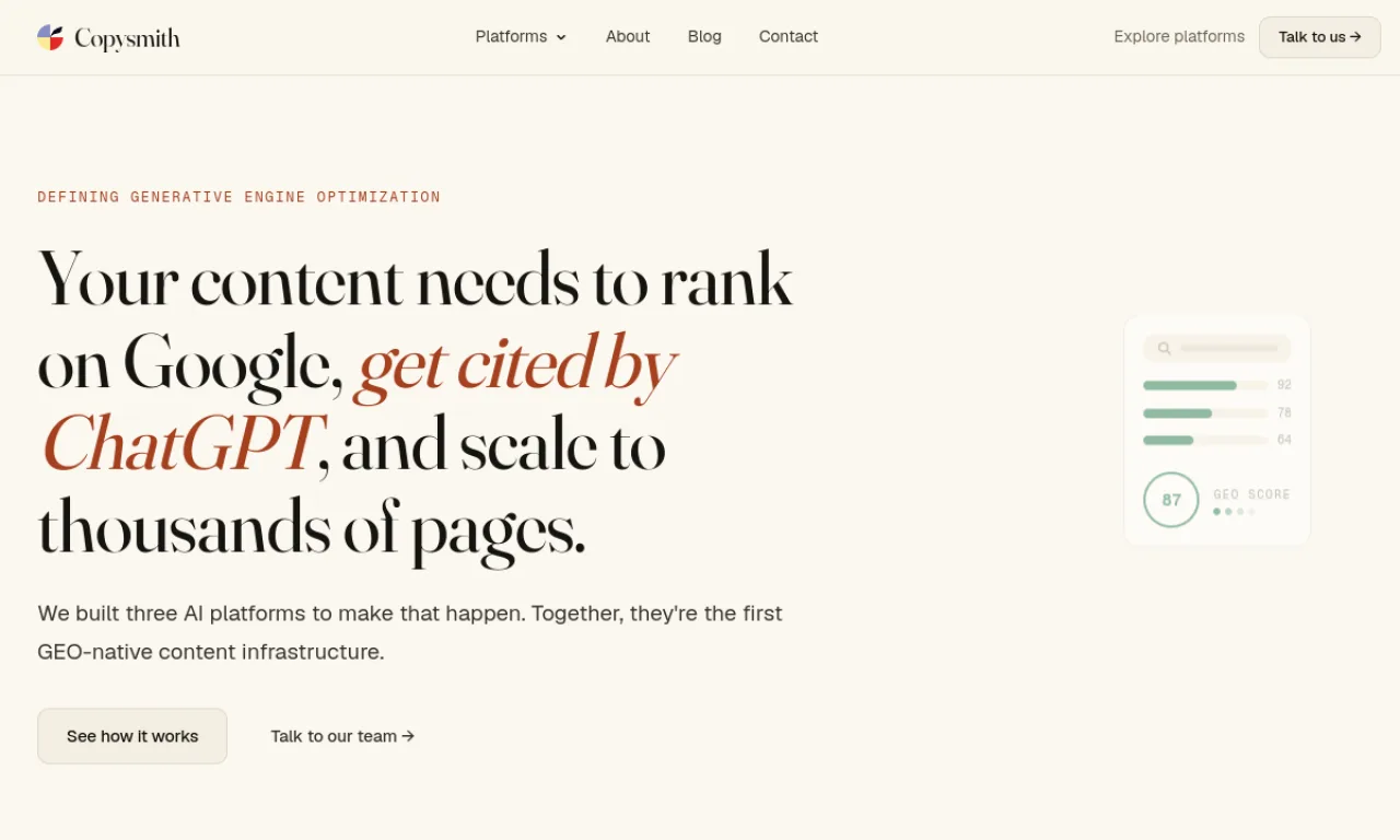 Screenshot of Copysmith website