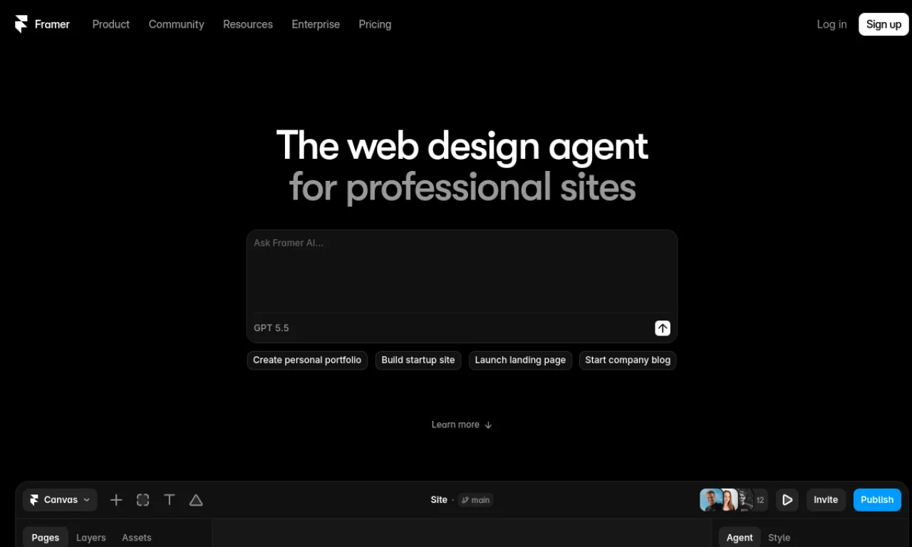 Screenshot of Framer Sites website
