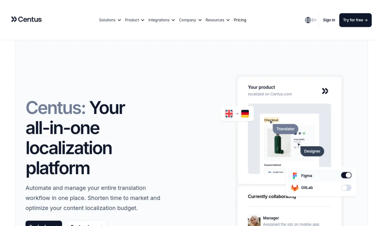 Screenshot of Centus website