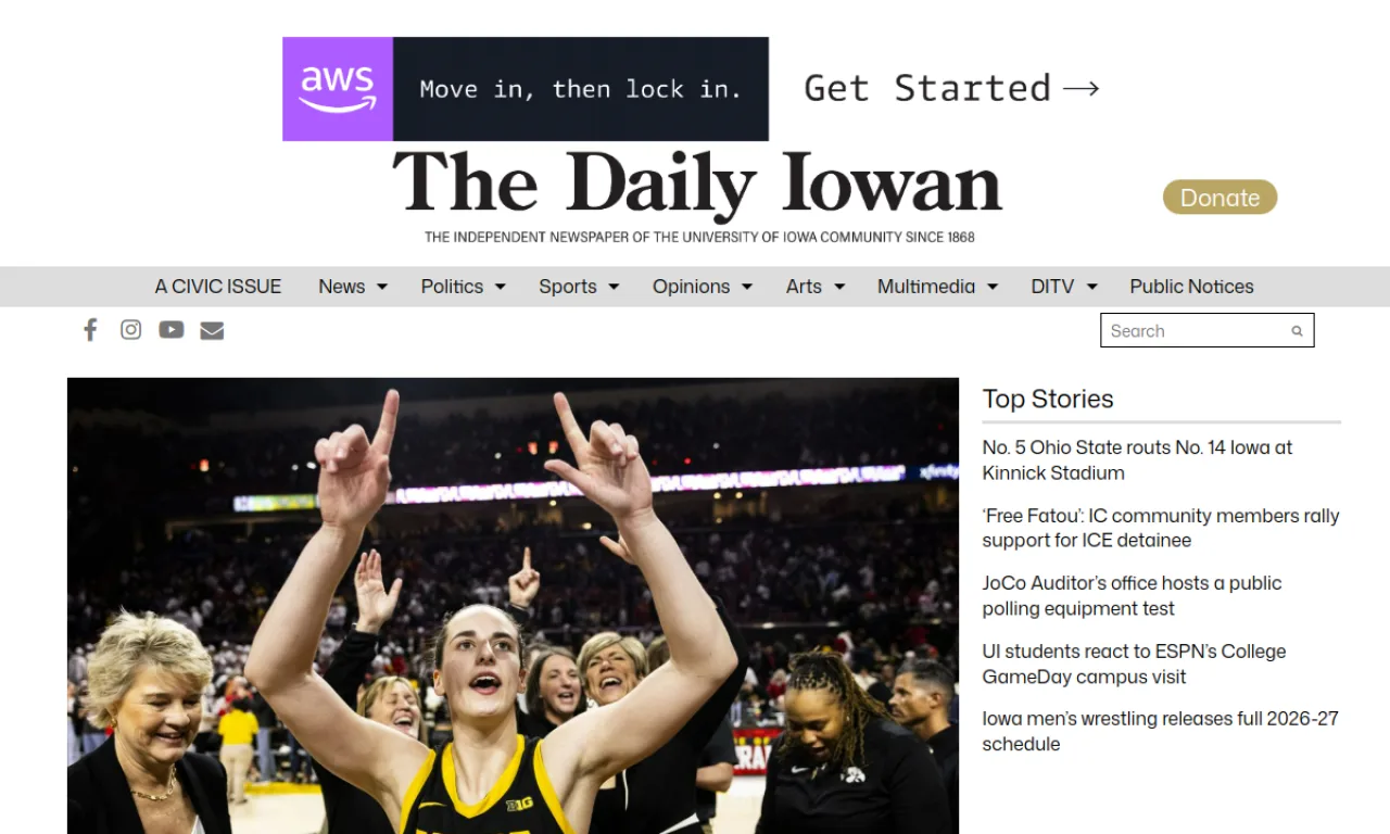 Screenshot of Dailyiowan website