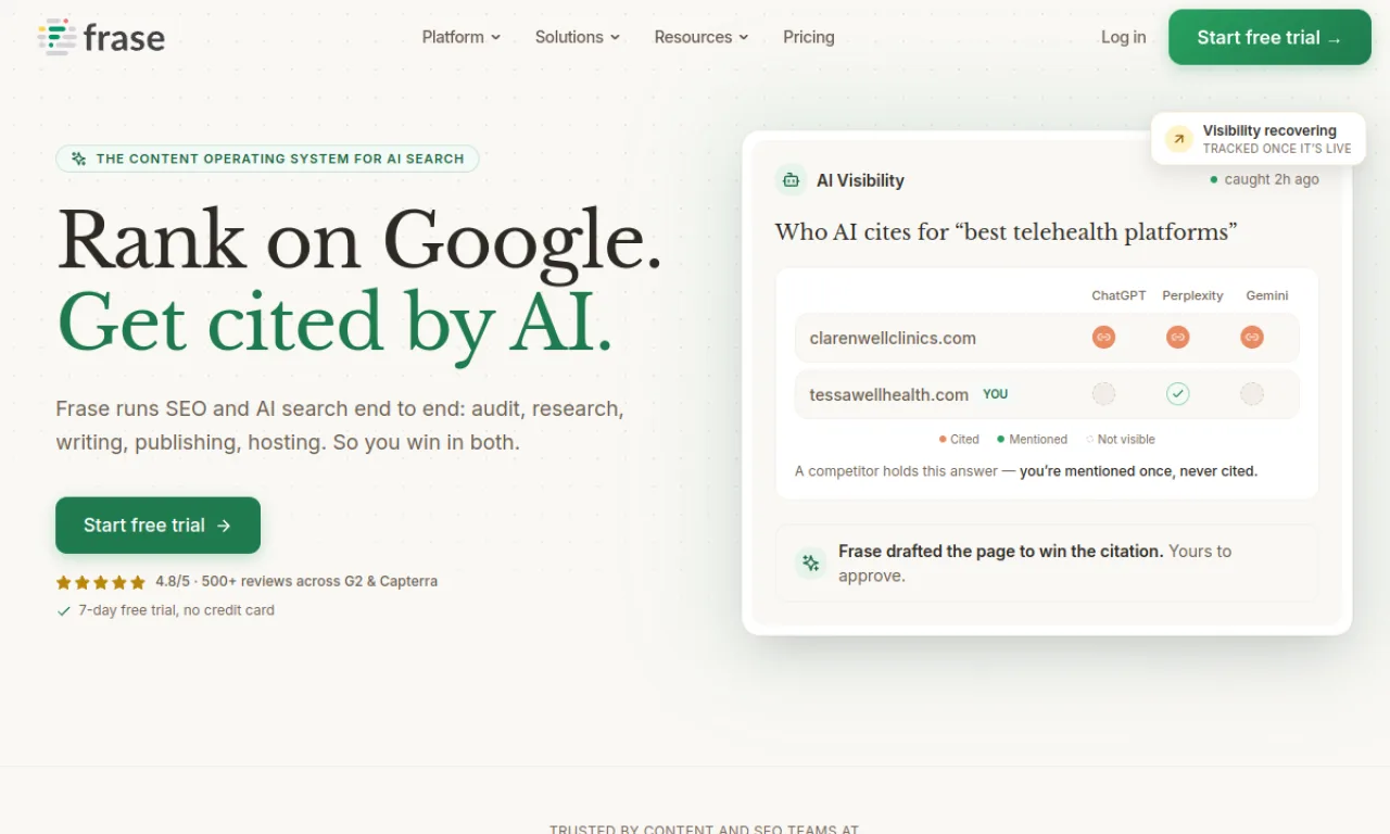 Screenshot of Frase website