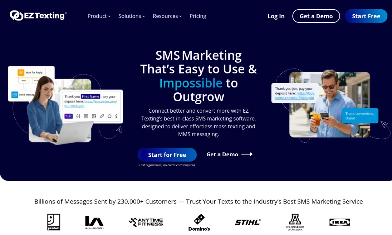 Screenshot of EZ Texting website