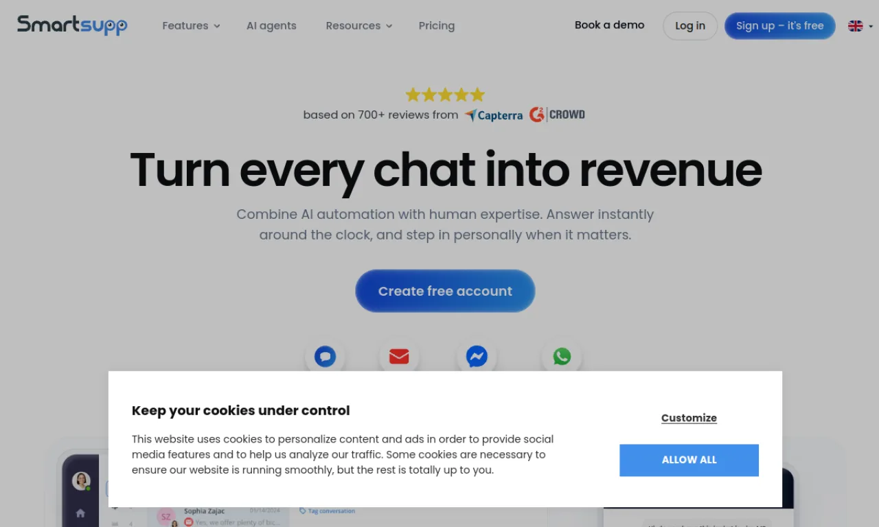 Screenshot of Smartsupp website