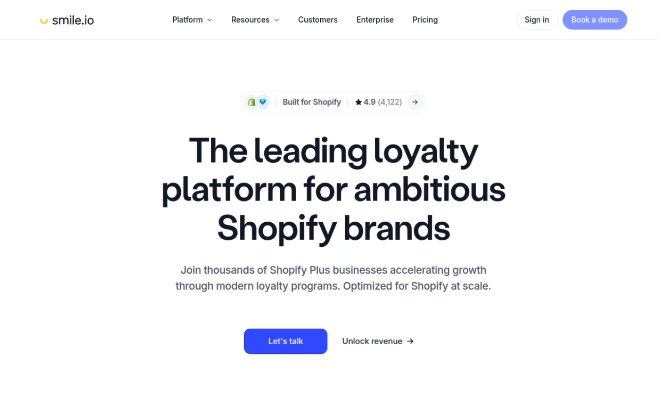 Screenshot of Smile.io website