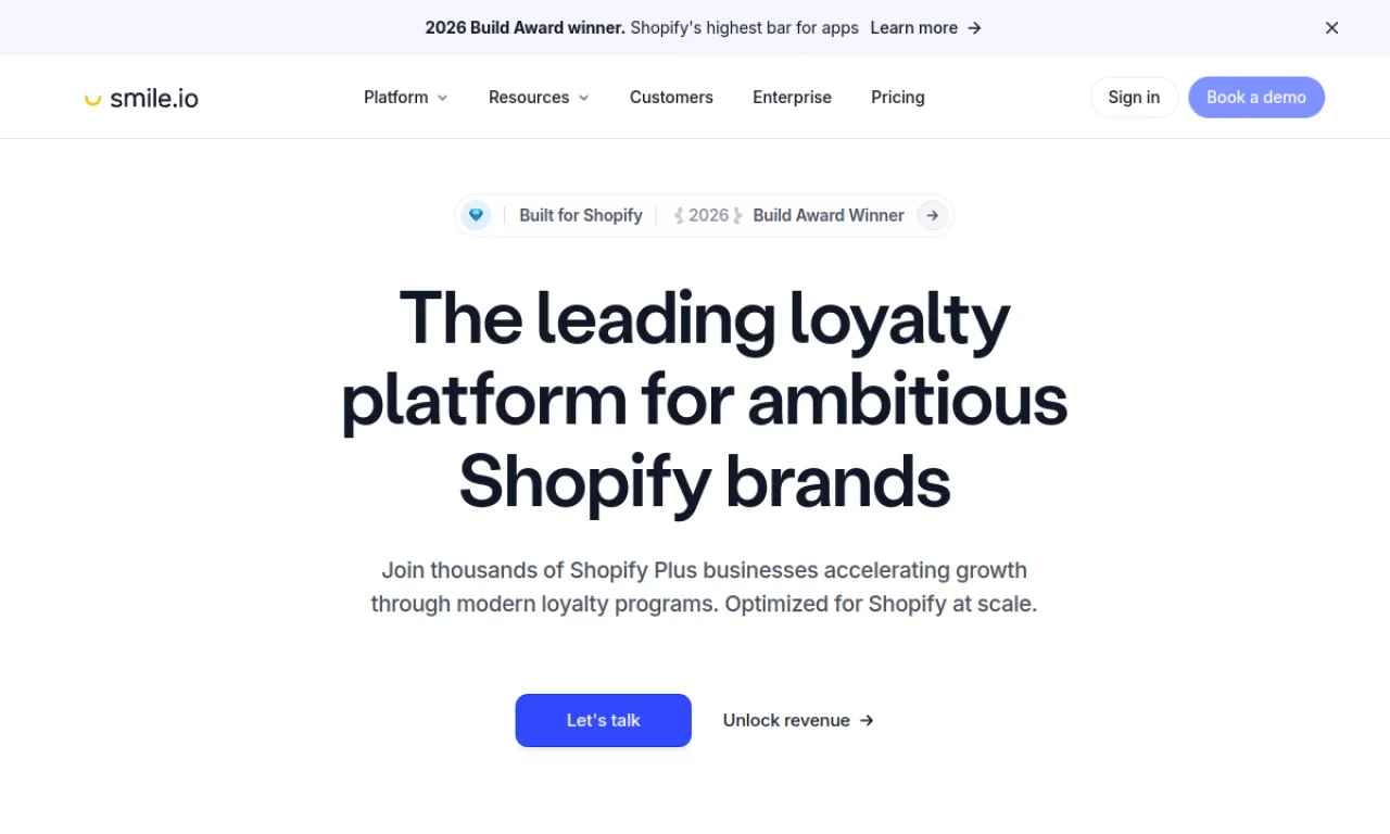 Screenshot of Smile.io website