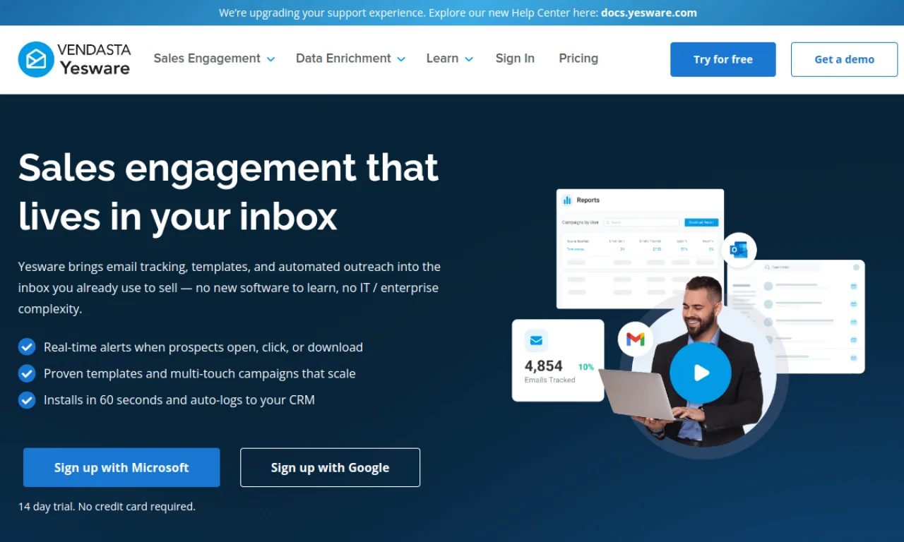 Screenshot of Yesware website