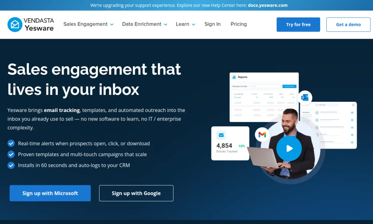 Screenshot of Yesware website
