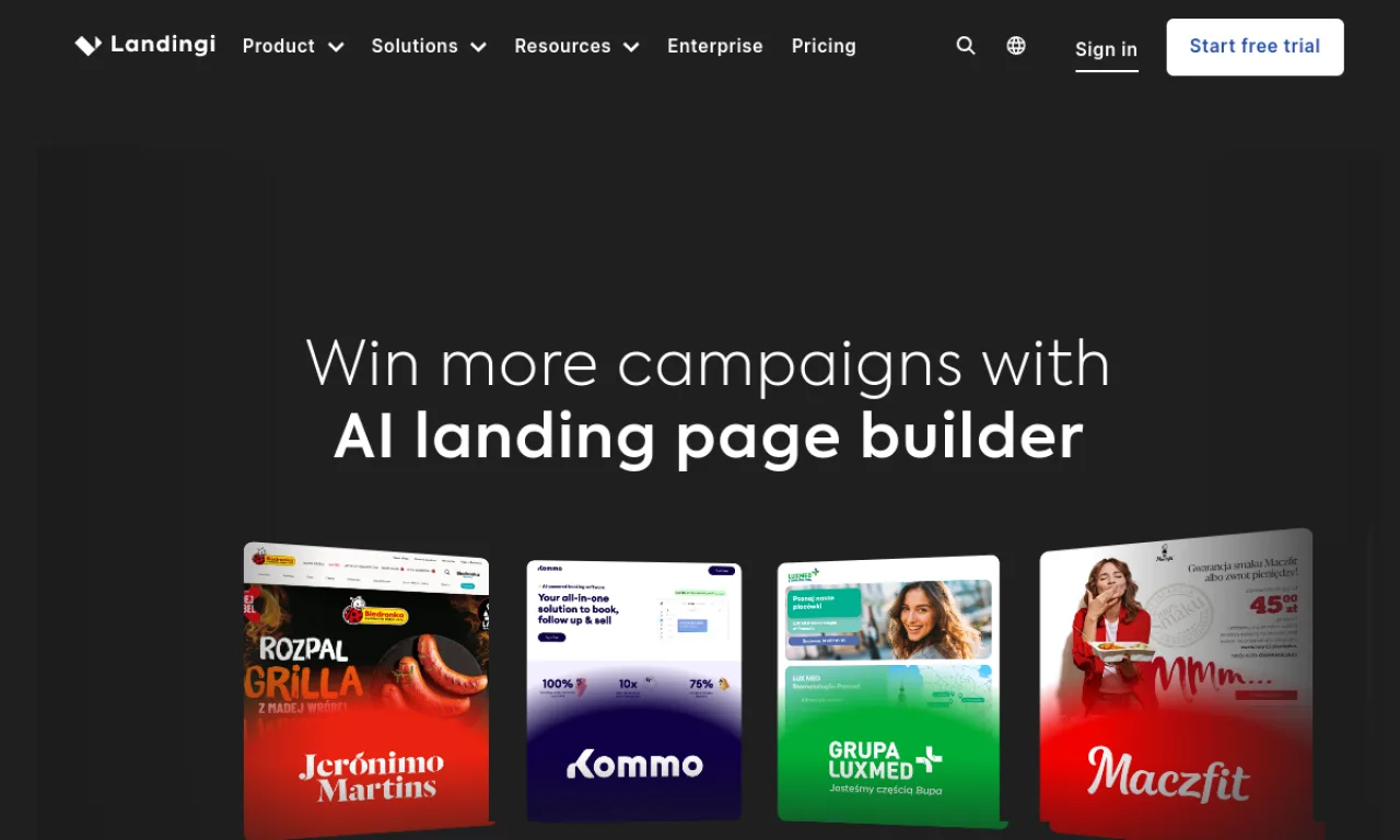 Screenshot of Landingi website