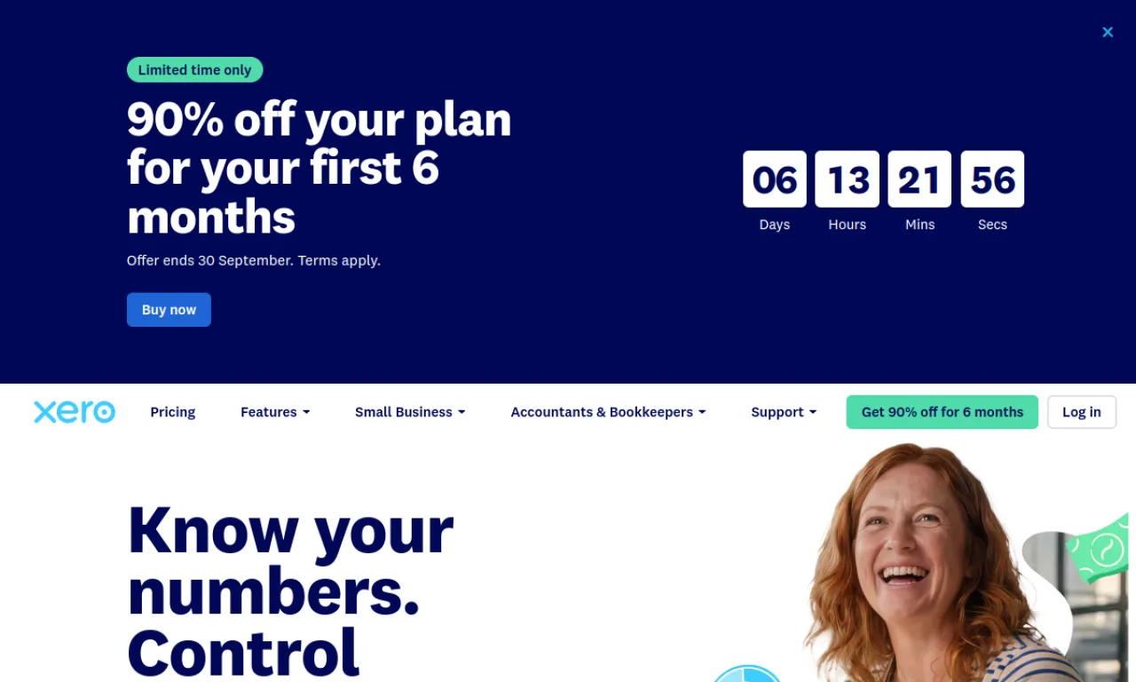 Screenshot of Xero website