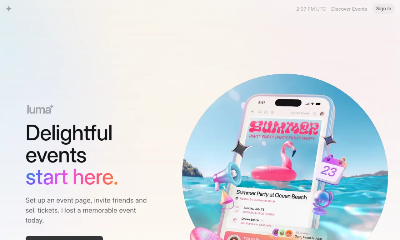 Screenshot of Luma website