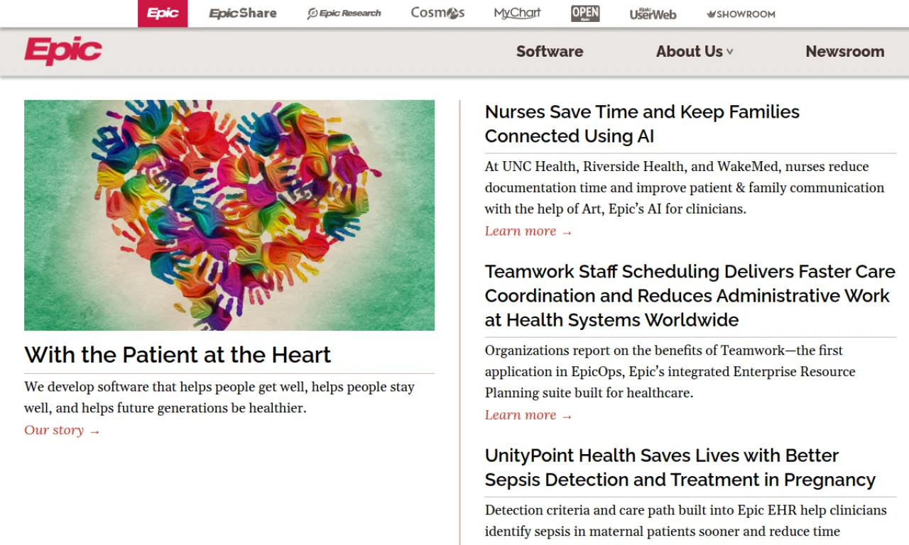 Screenshot of Epic Systems website
