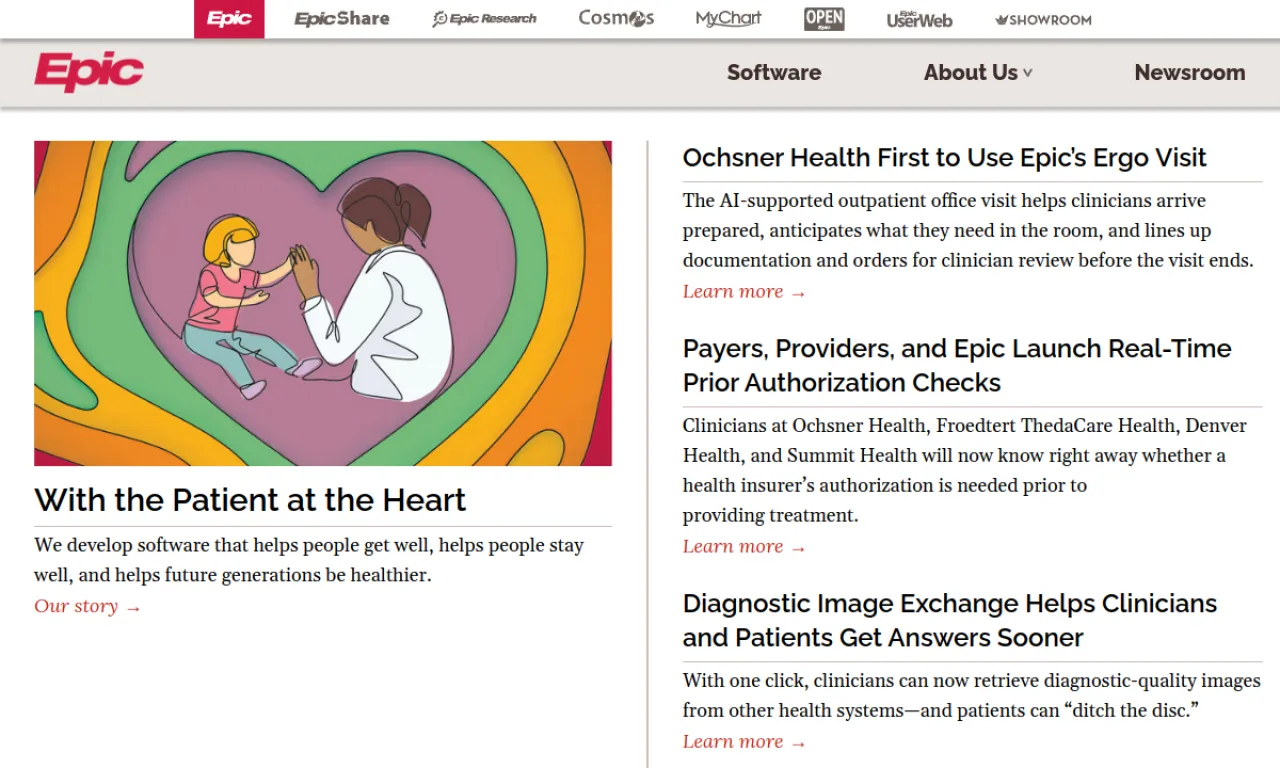 Screenshot of Epic Systems website