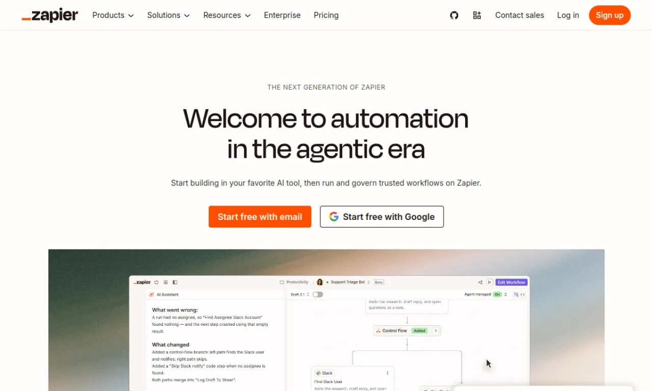 Screenshot of Zapier website