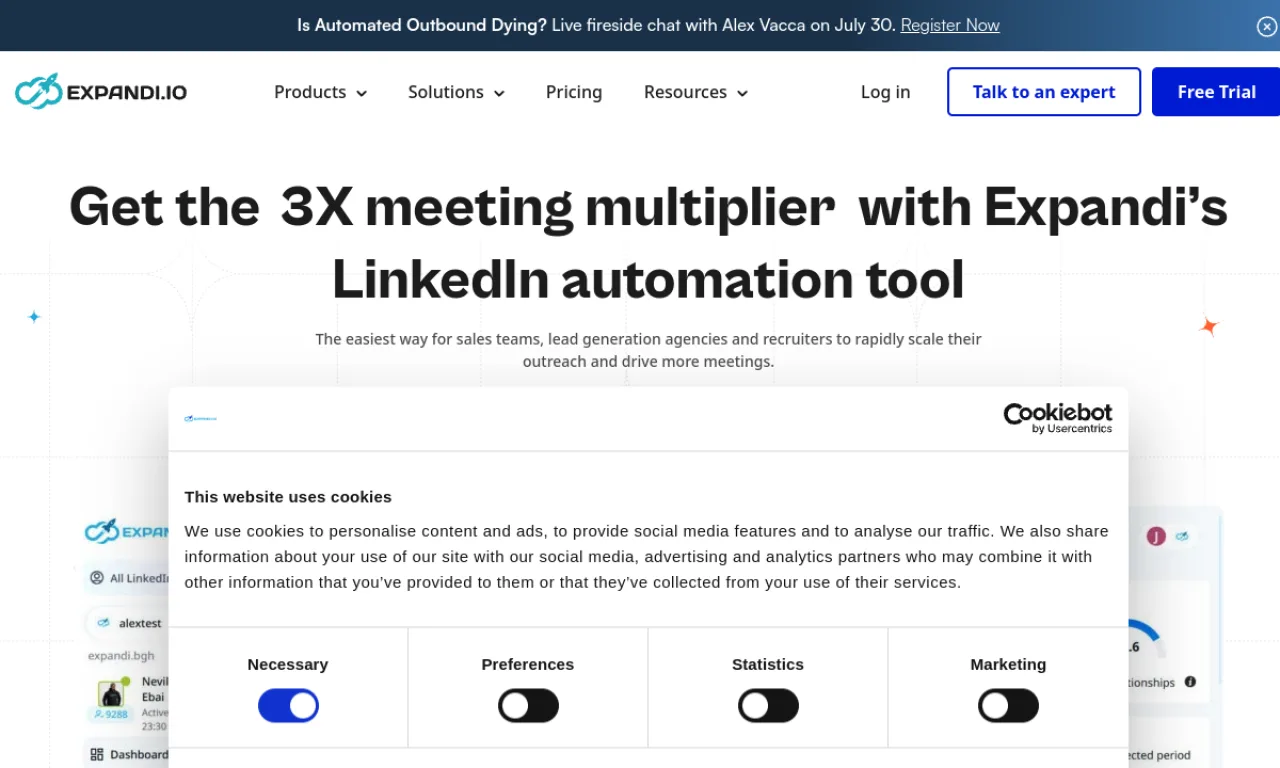 Screenshot of Expandi website