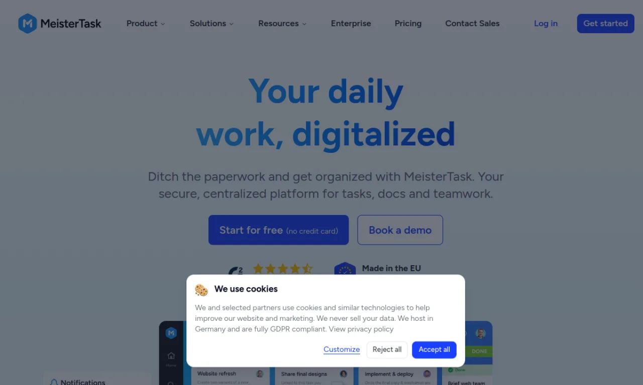 Screenshot of MeisterTask website