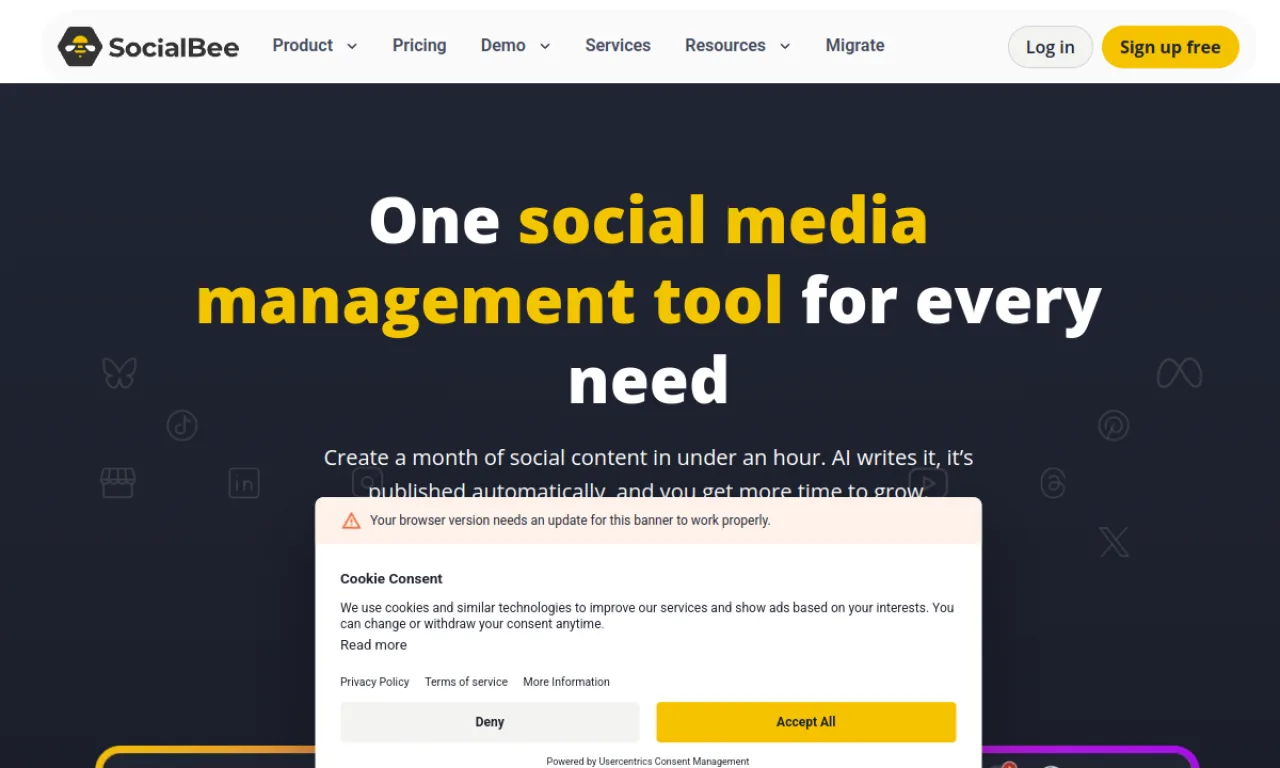 Screenshot of SocialBee website