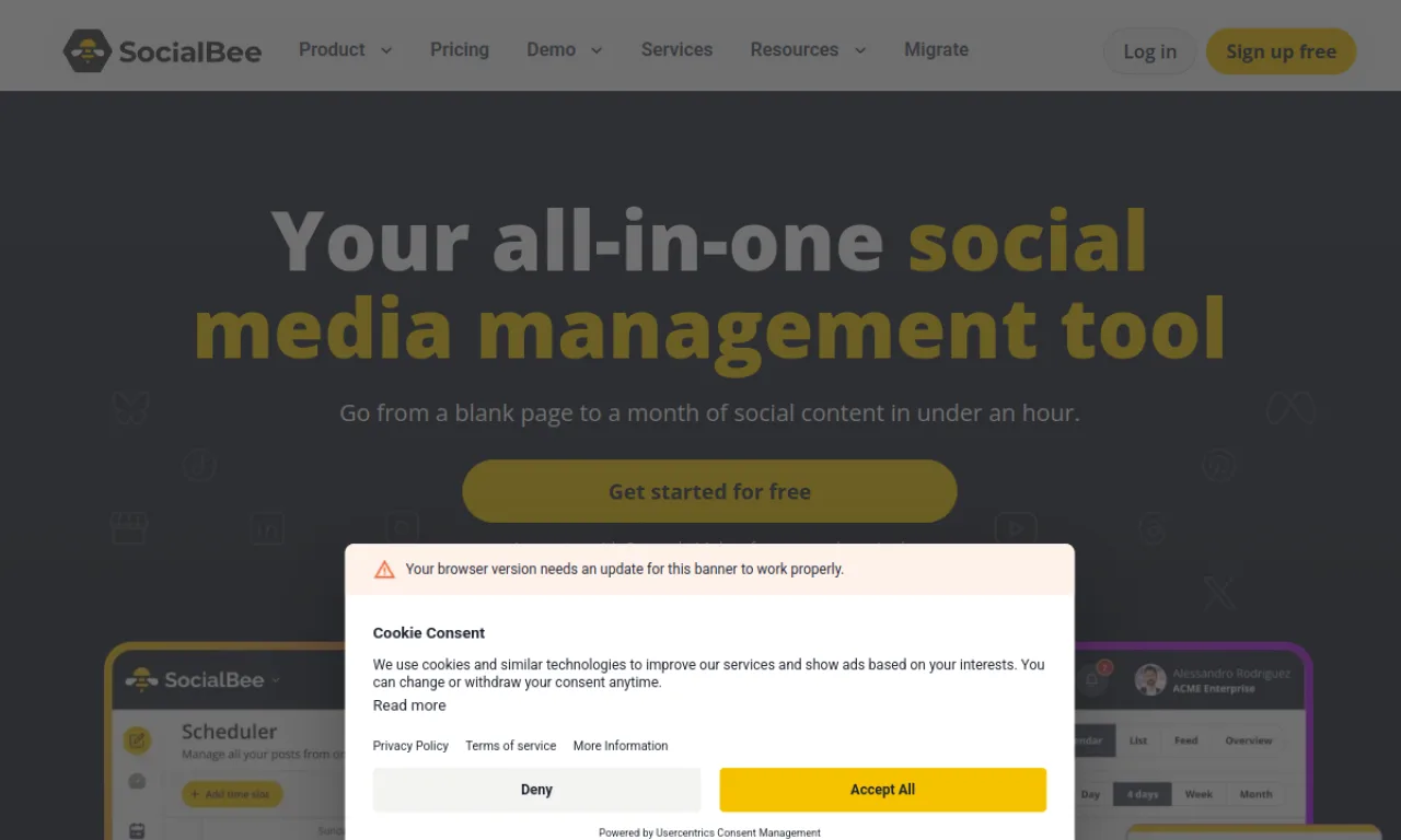 Screenshot of SocialBee website