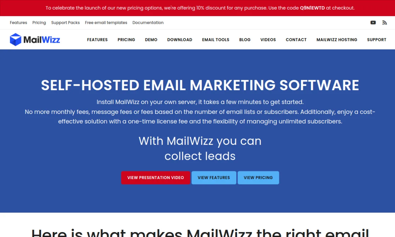 Screenshot of MailWizz website
