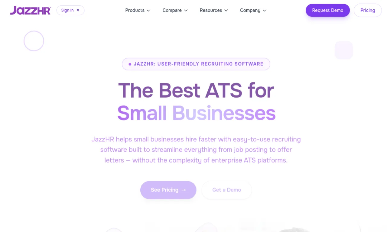 Screenshot of JazzHR website