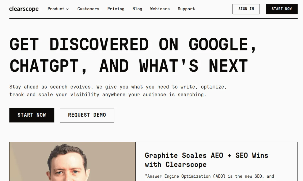 Screenshot of Clearscope website