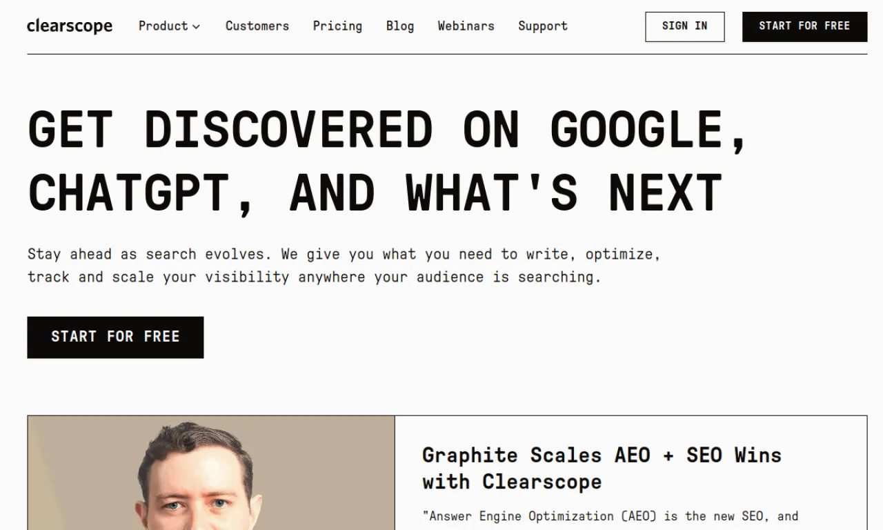 Screenshot of Clearscope website
