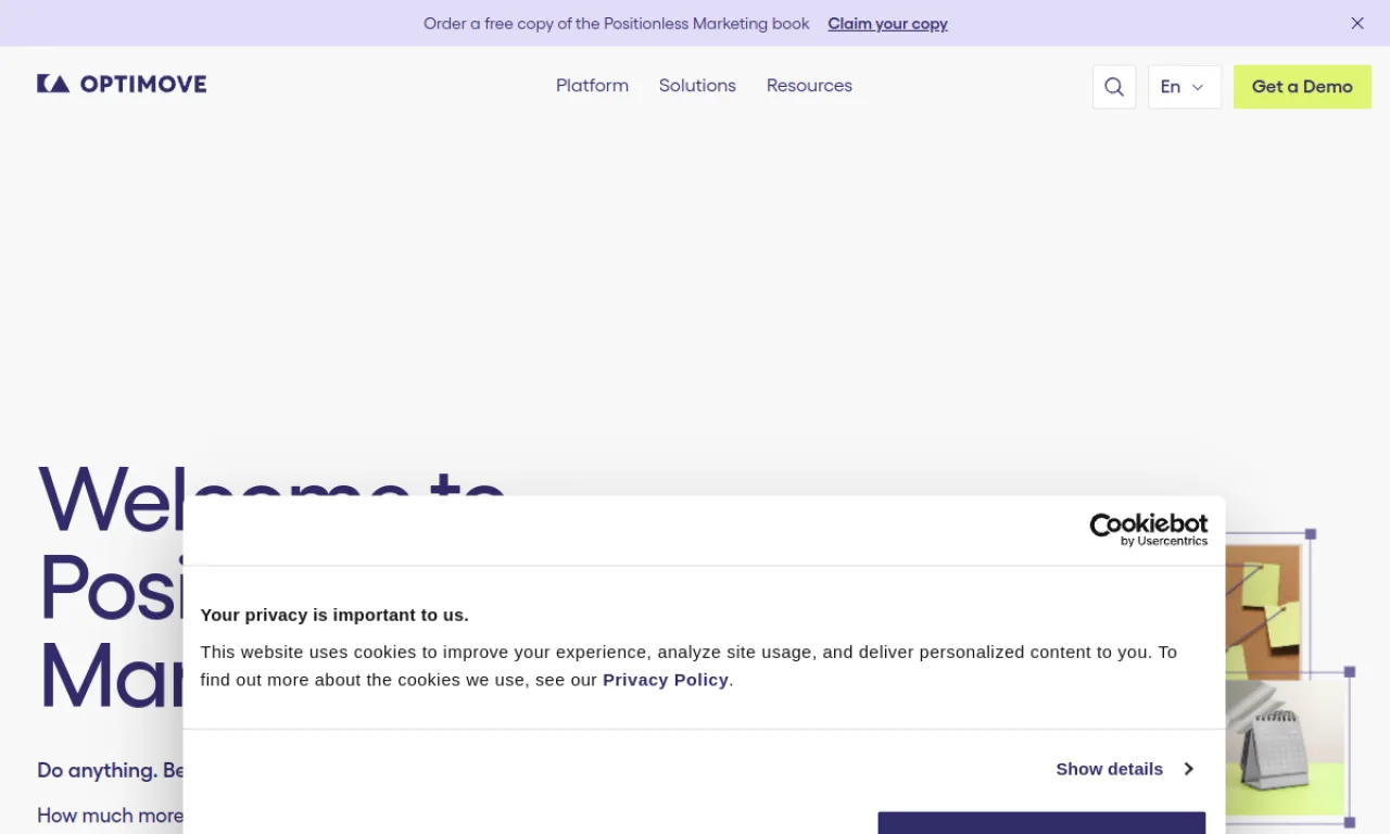 Screenshot of Optimove website