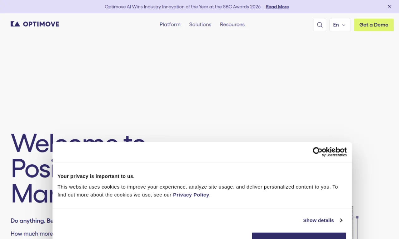 Screenshot of Optimove website