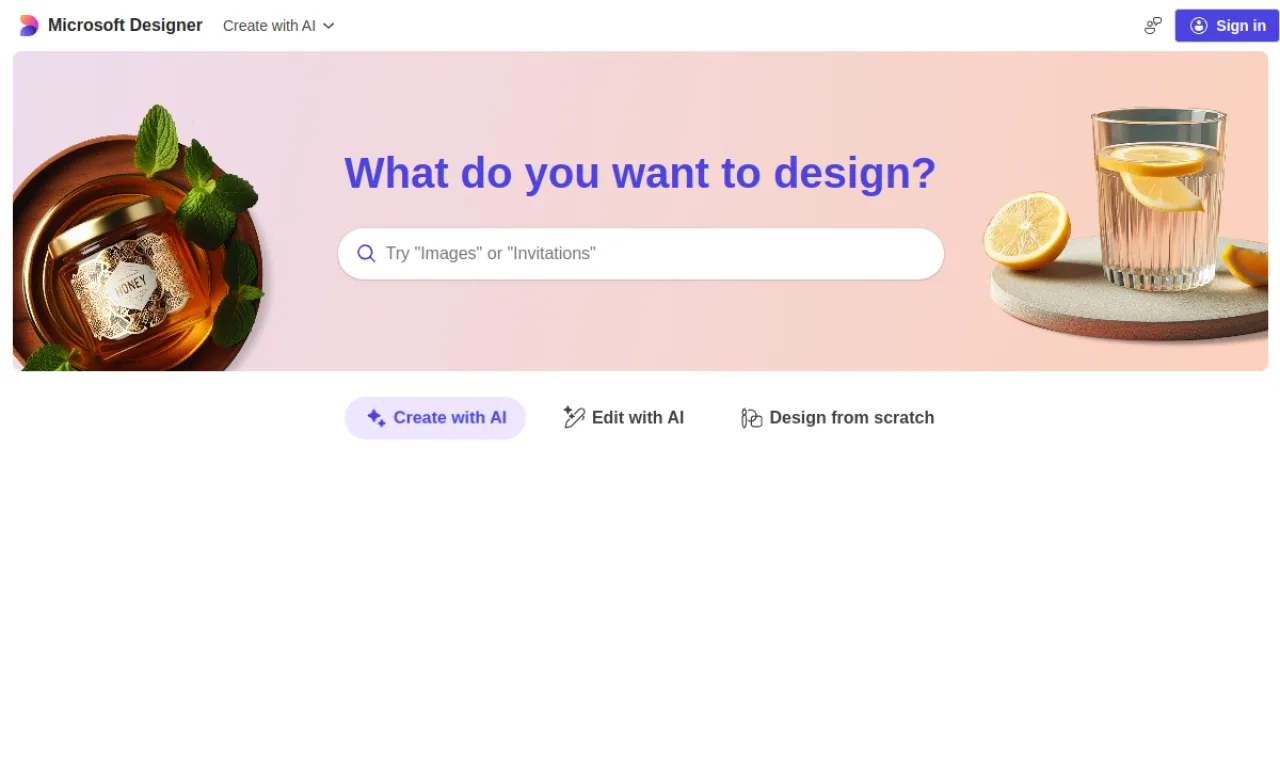 Screenshot of Microsoft Designer website