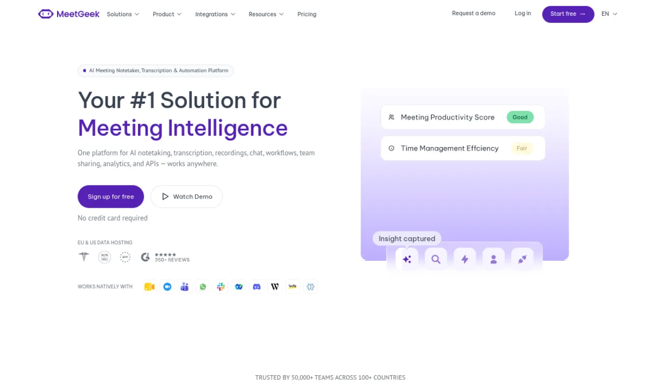 Screenshot of MeetGeek website