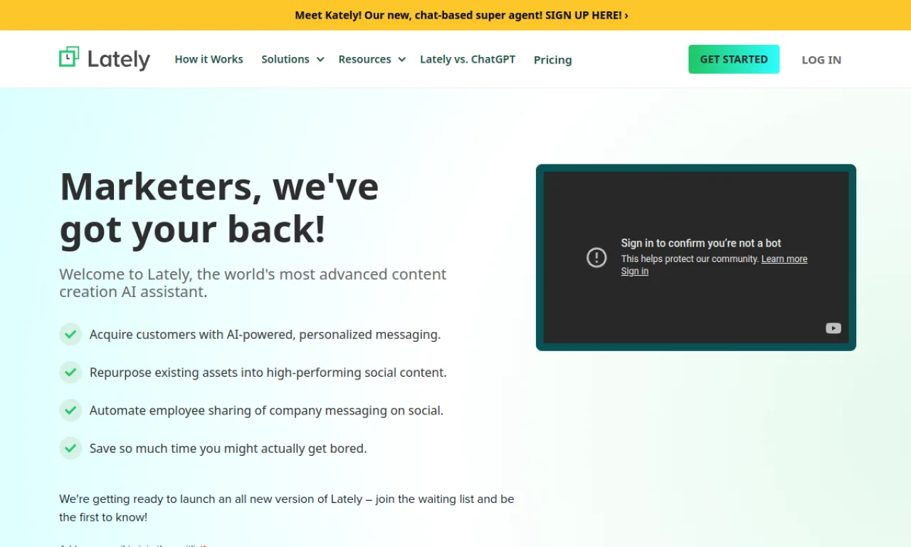Screenshot of Lately.ai website