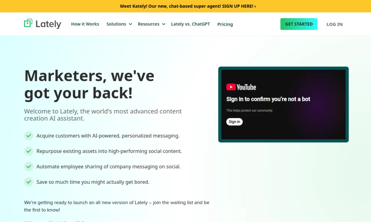 Screenshot of Lately.ai website
