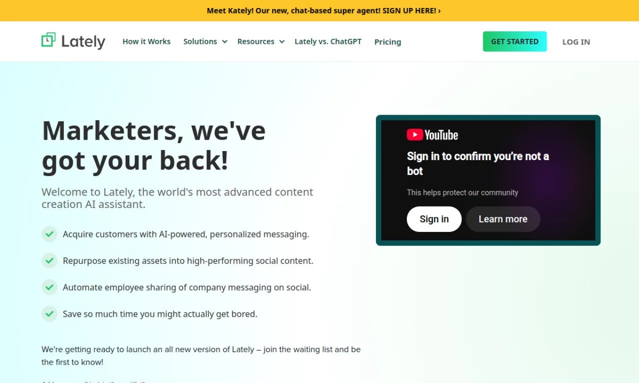 Screenshot of Lately.ai website