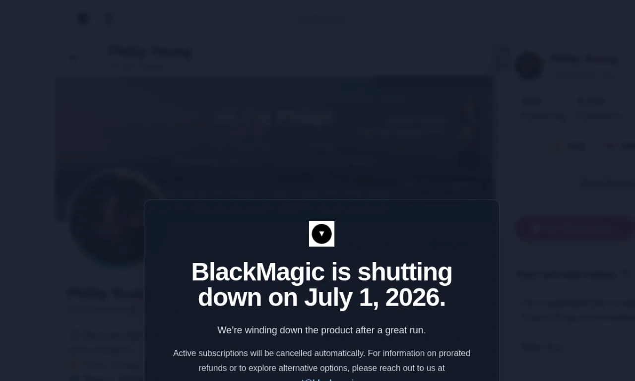 Screenshot of Black Magic website