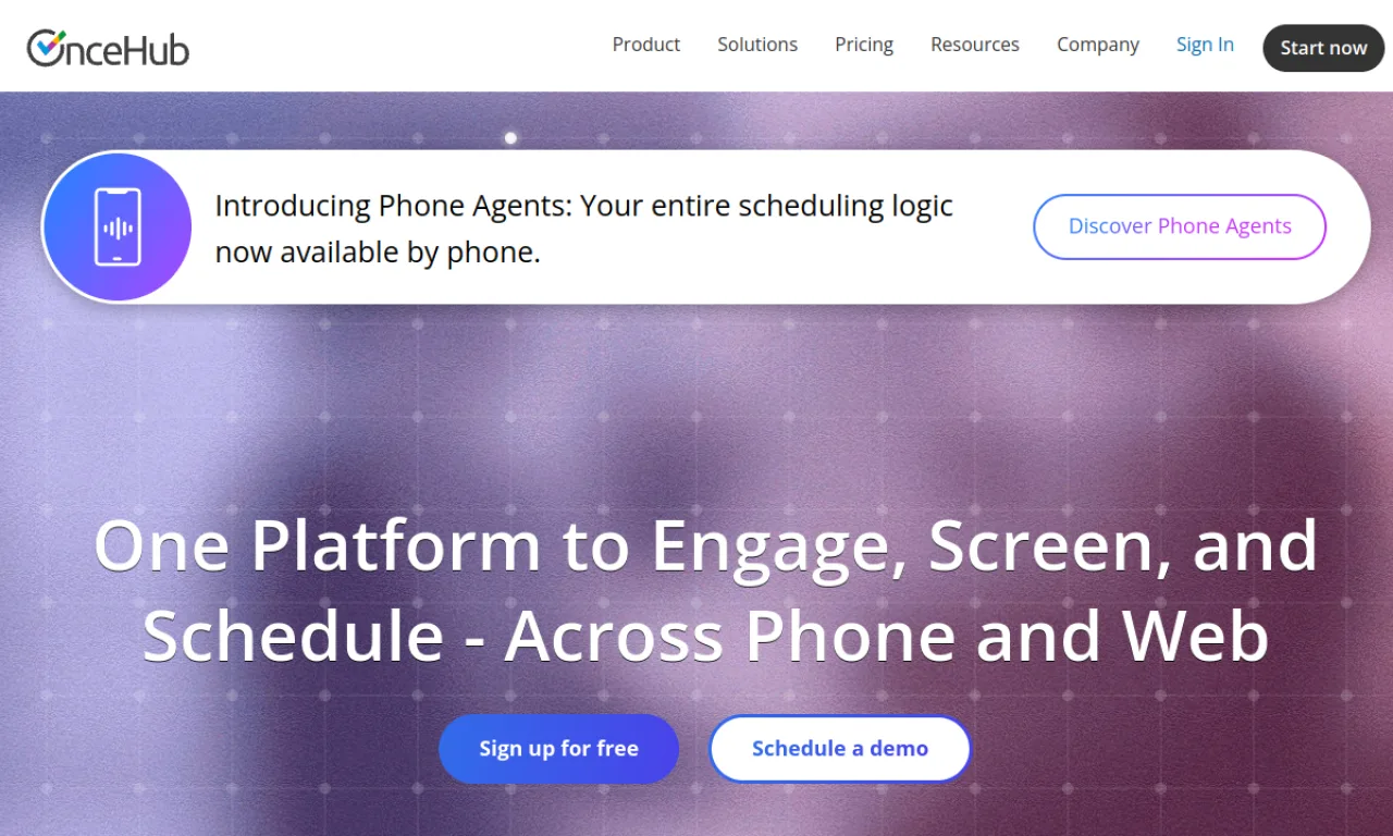 Screenshot of ScheduleOnce / OnceHub website