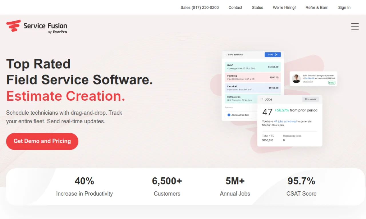 Screenshot of Service Fusion website