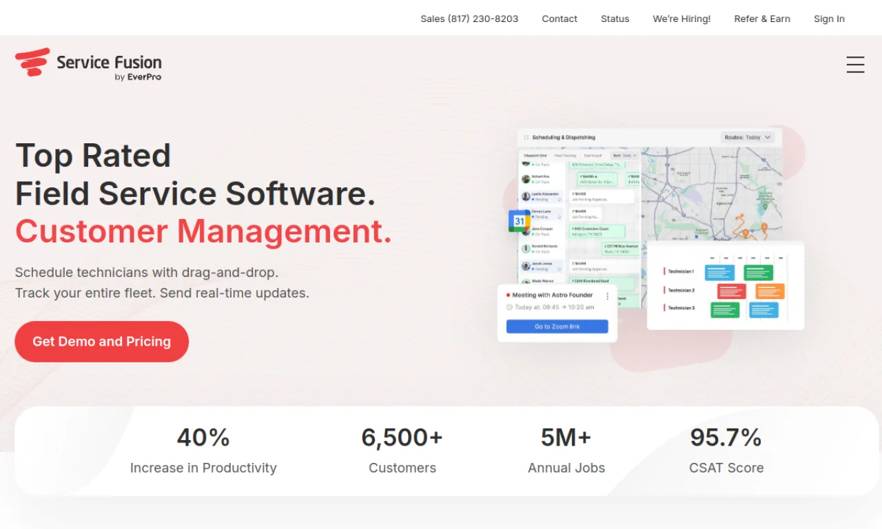 Screenshot of Service Fusion website