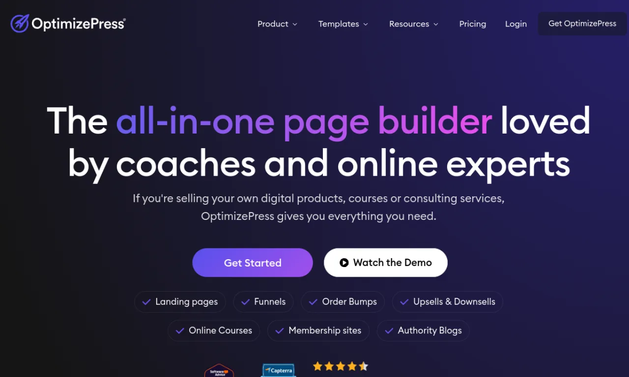 Screenshot of OptimizePress website