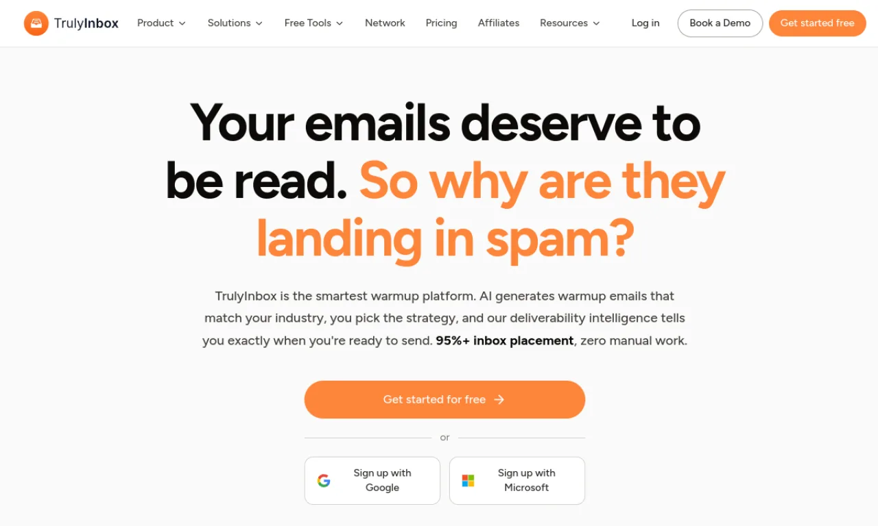 Screenshot of TrulyInbox / Warmup tools website