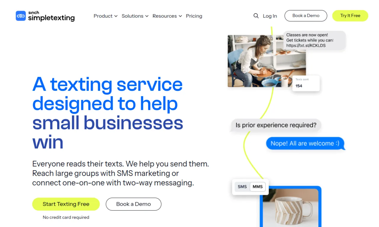 Screenshot of SimpleTexting website
