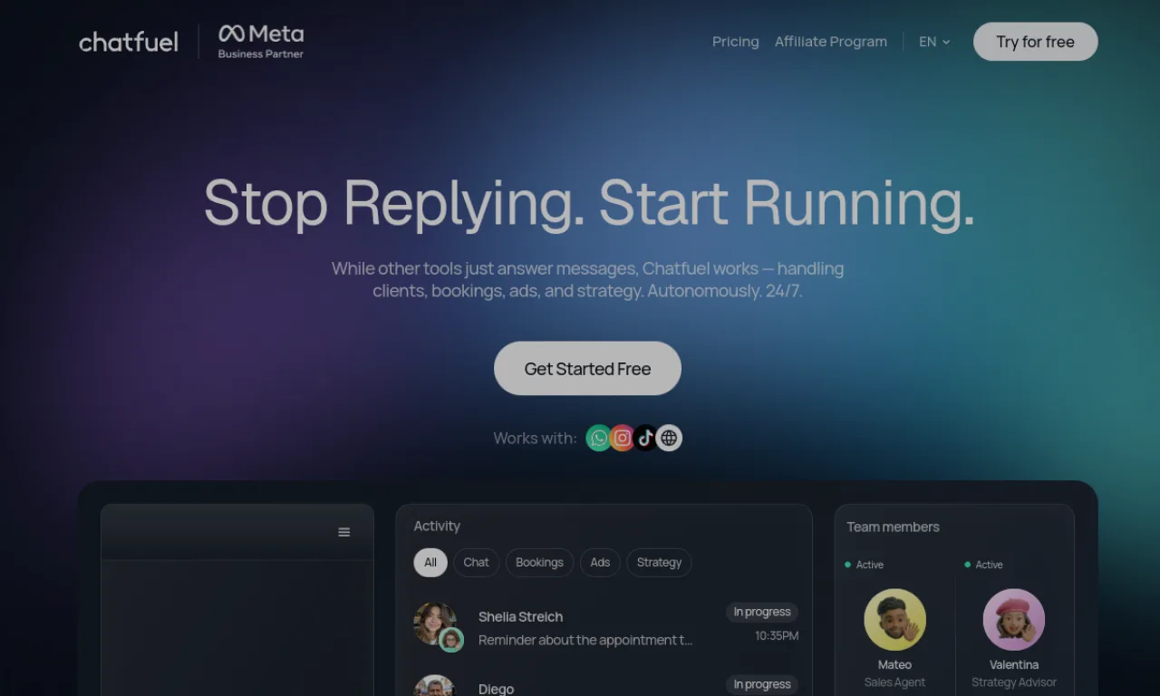 Screenshot of Chatfuel website