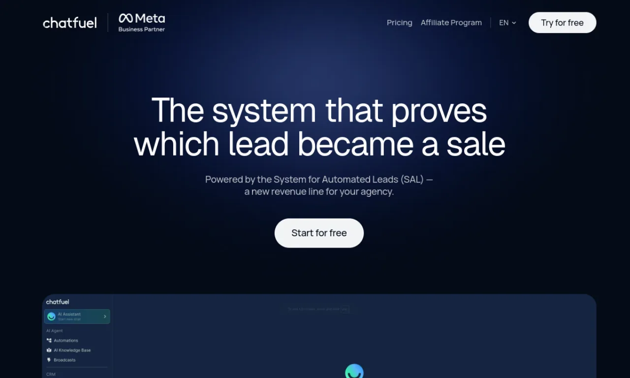 Screenshot of Chatfuel website