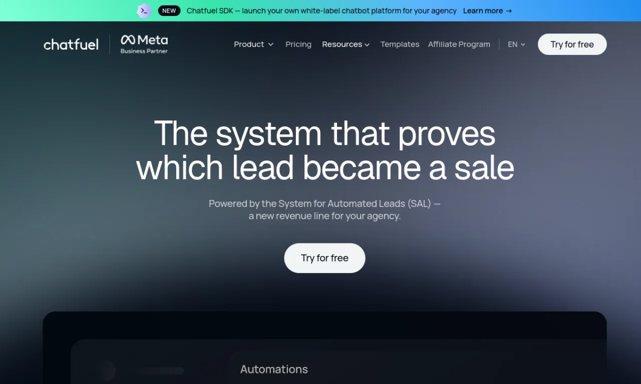 Screenshot of Chatfuel website