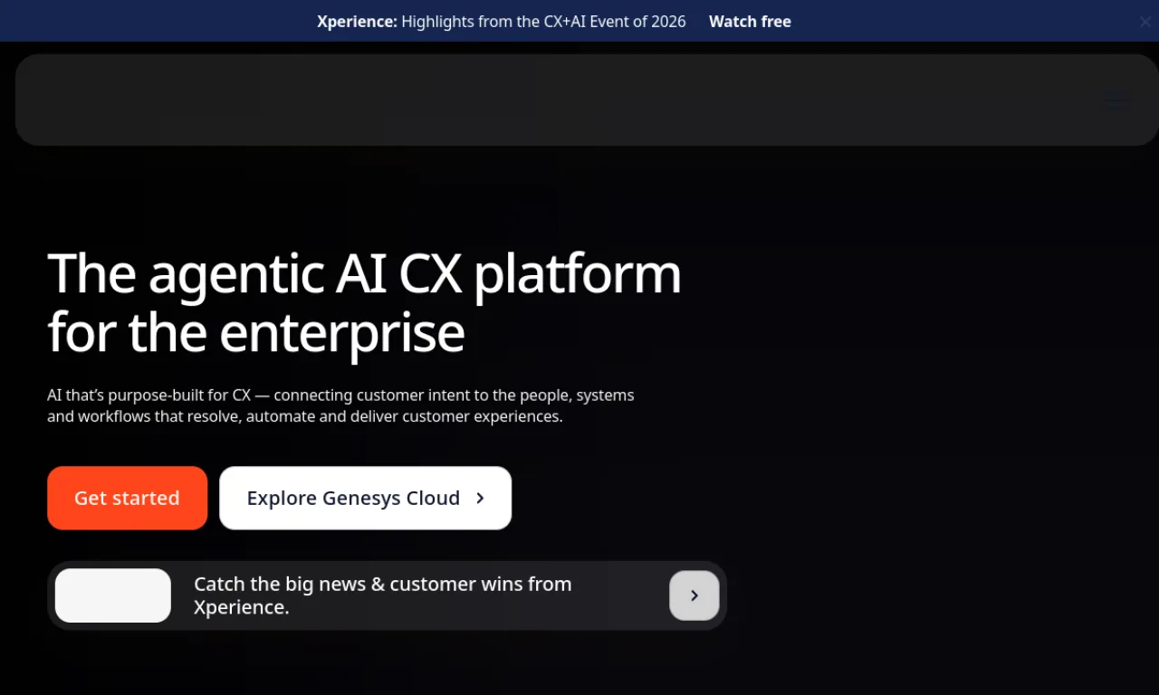Screenshot of Genesys website