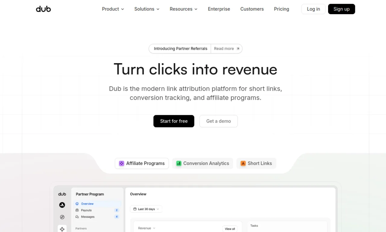 Screenshot of Dub.co website
