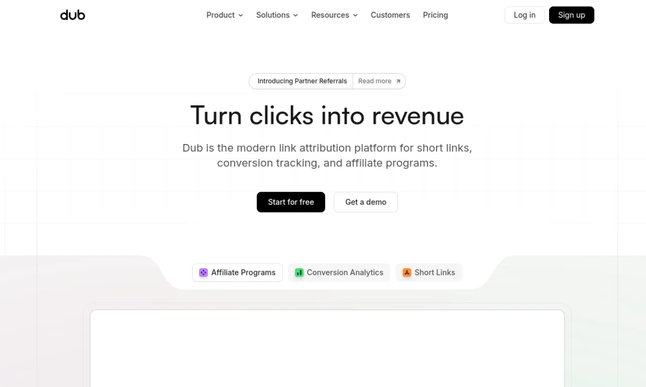 Screenshot of Dub.co website
